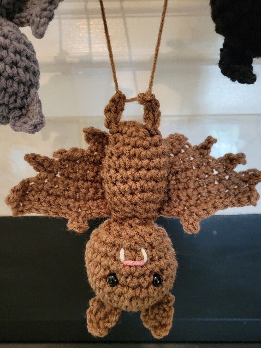 Brown Bat Car Dangler Halloween Decor Fall Goth Fun Crochet Spooky Halloween